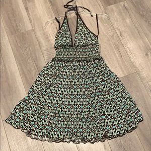 Chic Halter Floral Print Dress Turquoise